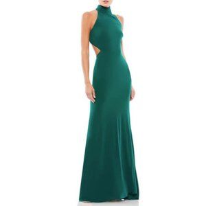 MacDuggal Women's Bow Back Jersey Trumpet Gown Emerald Green Size 4 MSRP $298